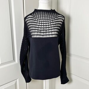 Helmut Lang Open Knit Mock Neck Sweater – Black, Edgy Minimalism, Size Small